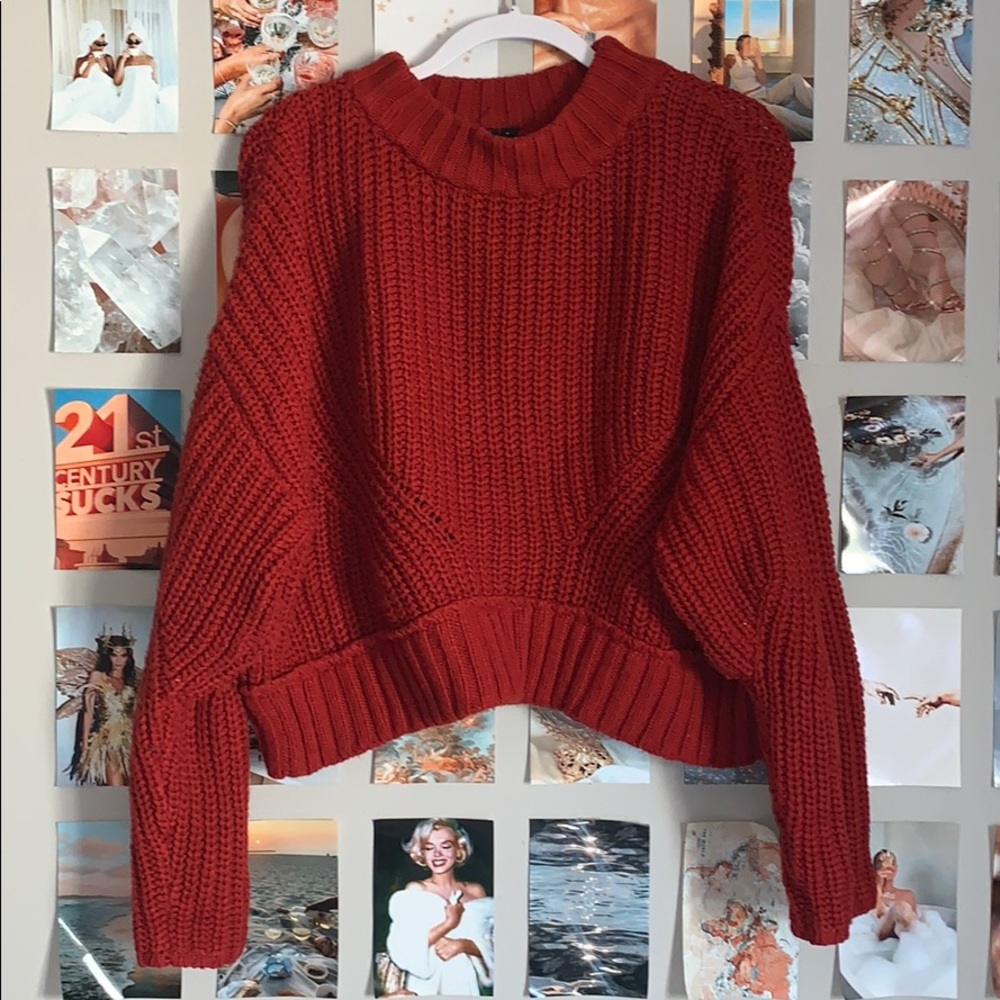 Drop Shoulder Lantern Sleeve Cropped Sweater